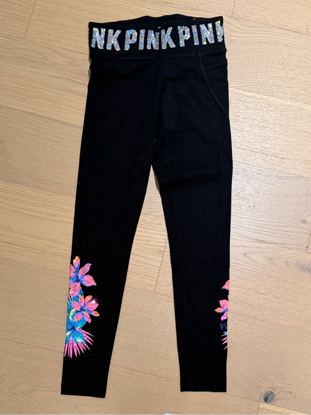 PINK Victoria's Secret Bling Foldover Tropical Floral Leggings